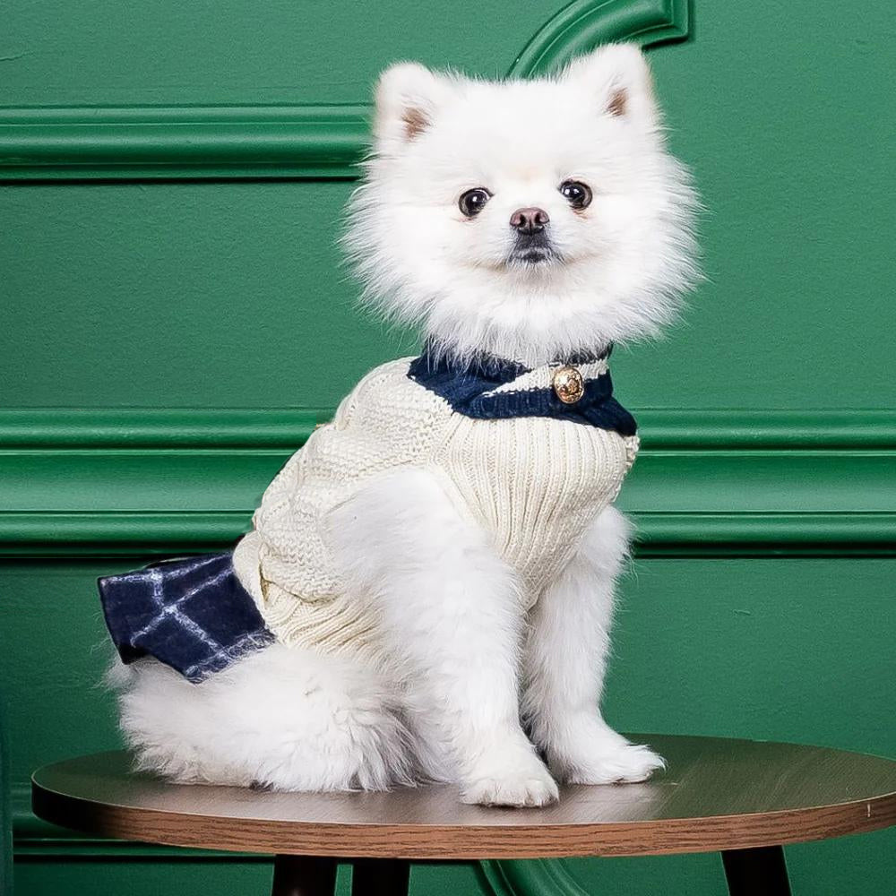 JK Sweater - Ivory / Navy Skirt