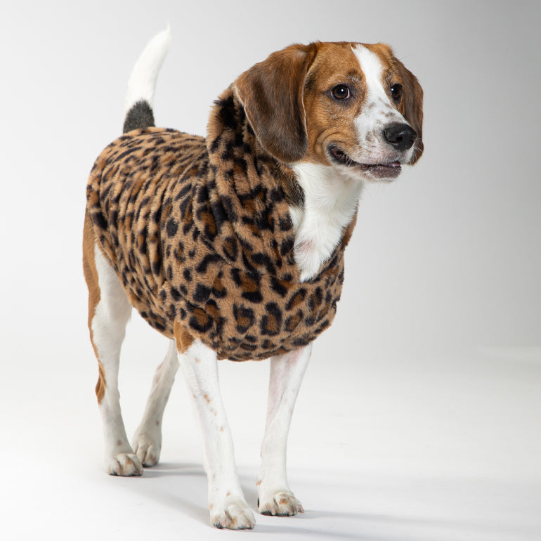 Leo Faux Fur Hooded Vest - Brown Leopard